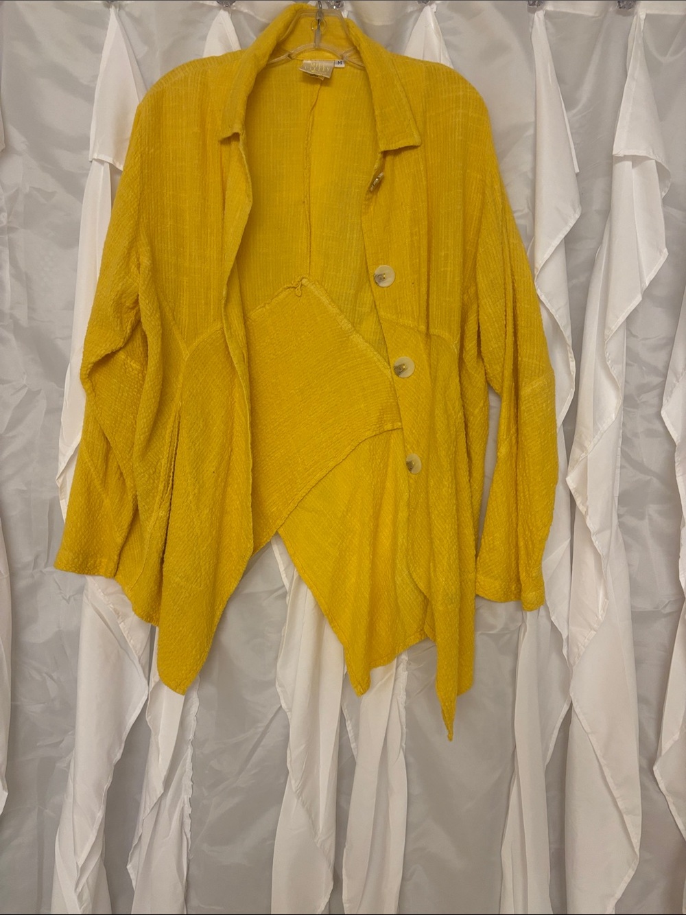 Draped Button-Front Yellow Women's Cardigan Sweater